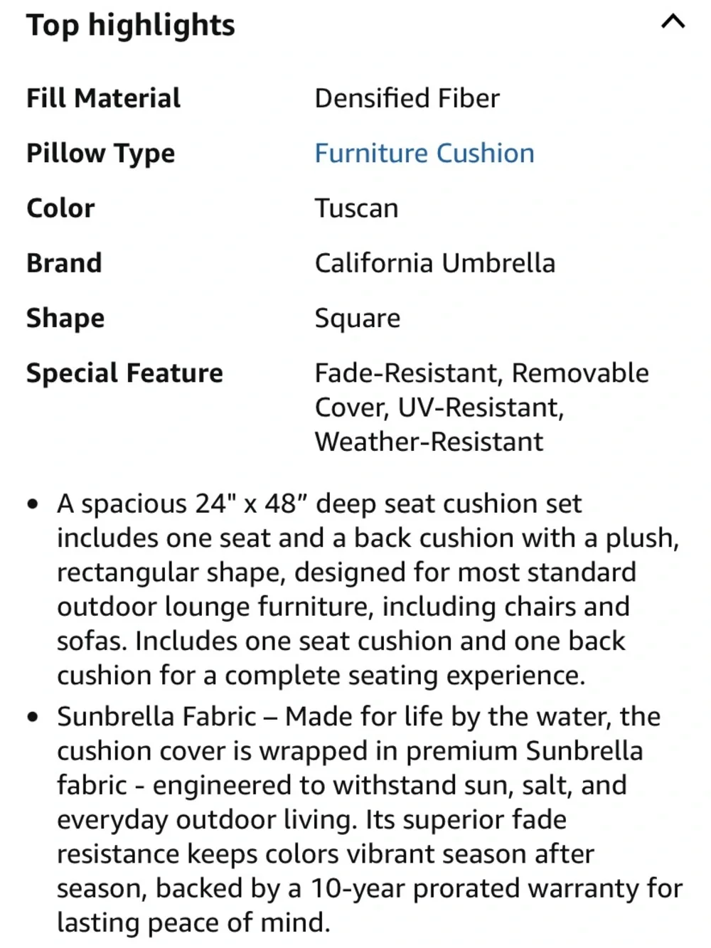 California Umbrella company seat cushion pillow set